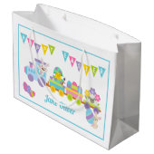 Happy Easter Bunny Train Blue Groot Cadeauzakje (Achterkant Gekanteld)