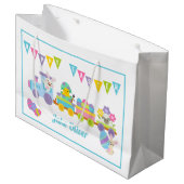 Happy Easter Bunny Train Blue Groot Cadeauzakje (Voorkant Gekanteld)