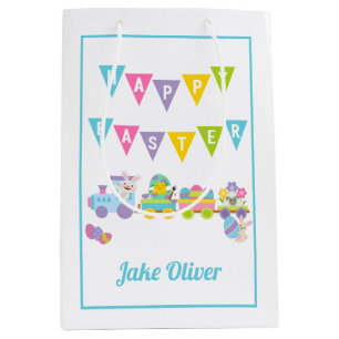 Happy Easter Bunny Train Blue Medium Cadeauzakje
