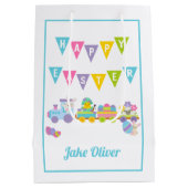 Happy Easter Bunny Train Blue Medium Cadeauzakje (Achterkant)