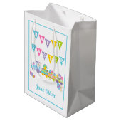 Happy Easter Bunny Train Blue Medium Cadeauzakje (Achterkant Gekanteld)