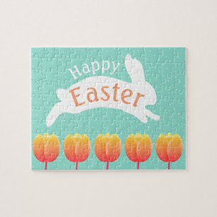 Happy Easter Bunny & Tulips Legpuzzel