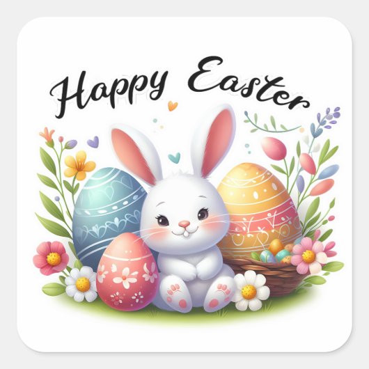 Happy Easter Bunny Vierkante Sticker (Voorkant)