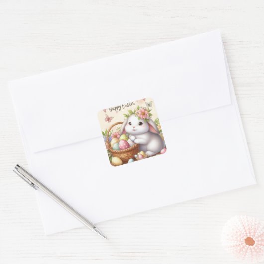Happy Easter bunny Vierkante Sticker (Envelop)