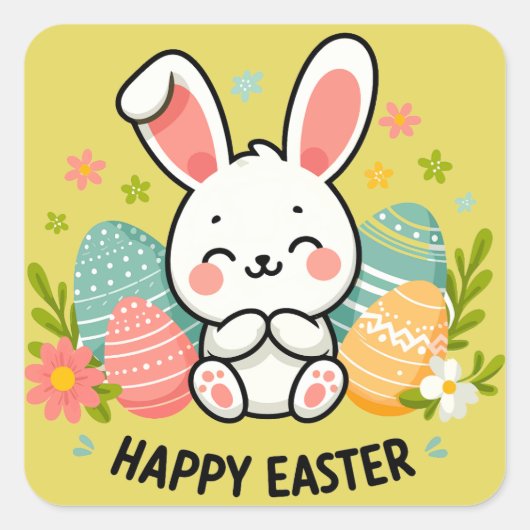 Happy Easter Bunny Vierkante Sticker (Voorkant)
