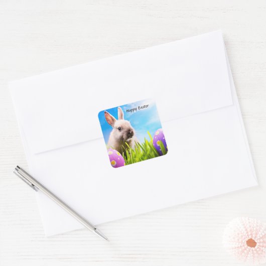 Happy Easter Bunny Vierkante Sticker (Envelop)
