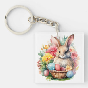 Happy Easter Bunny Waterverf schilderij Sleutelhanger
