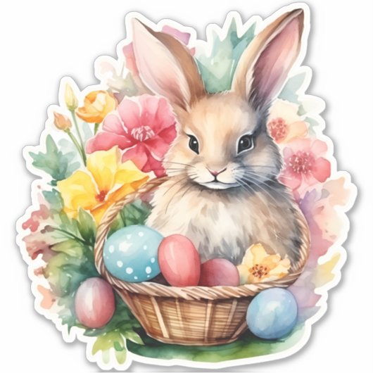 Happy Easter Bunny Waterverf schilderij Sticker (Voorkant)