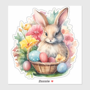 Happy Easter Bunny Waterverf schilderij Sticker