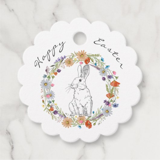 Happy Easter Bunny Waterverven Boho Wildbloemen Bedankjes Labels (Voorkant)