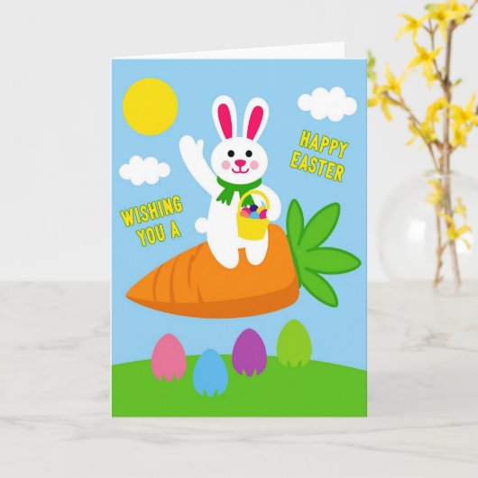 Happy Easter Bunny Wave Card Kaart (Gele Bloem)