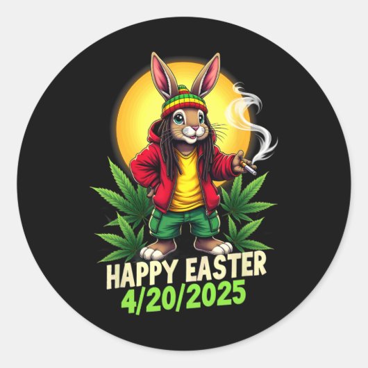 Happy Easter Bunny Weed Ronde Sticker (Voorkant)