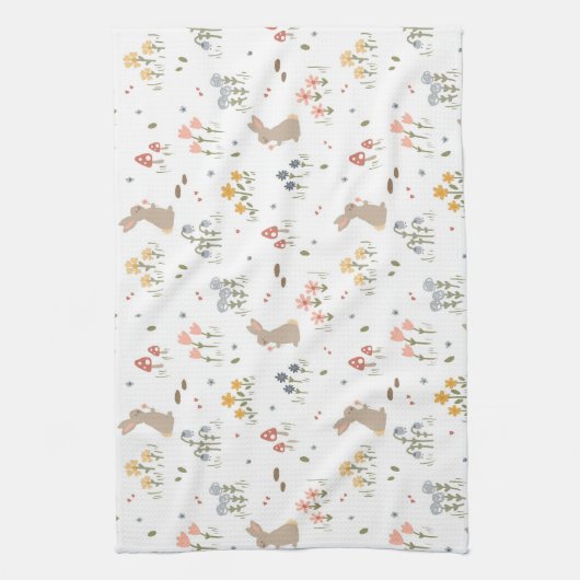 Happy Easter Bunny Wildflowers Schattigee Kinder b Theedoek (Verticaal)