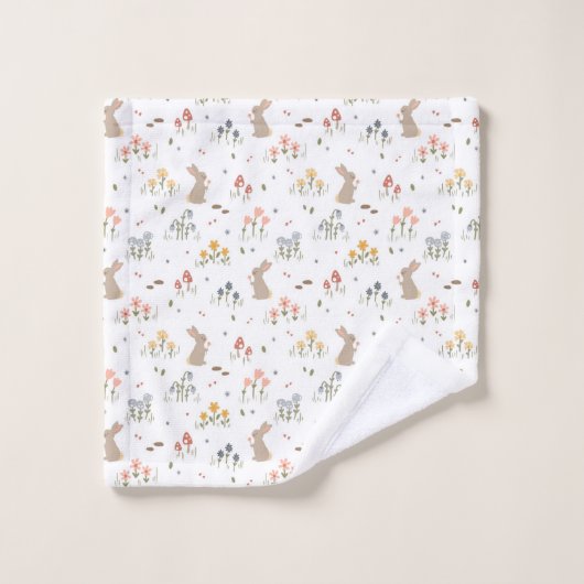 Happy Easter Bunny Wildflowers Schattigee Kinder b Washandje (Wasdoekje)