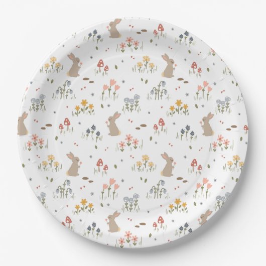 Happy Easter Bunny Wildflowers Schattigee Kinder F Papieren Bordje (Voorkant)
