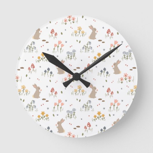 Happy Easter Bunny Wildflowers Schattigee Kinder S Ronde Klok (Voorkant)