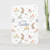Happy Easter Bunny Wildflowers Schattigee Kinder v Kaart (Voorkant)