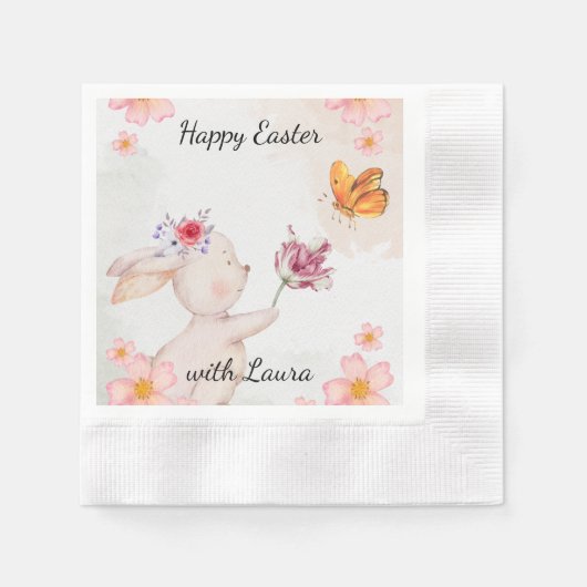 Happy Easter- bunny with butterfly Servet (Voorkant)