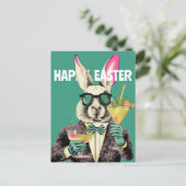 Happy Easter Bunny with Sunglasses Cocktails Funny Briefkaart (Staand voorkant)