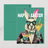 Happy Easter Bunny with Sunglasses Cocktails Funny Briefkaart (Voorkant / Achterkant)