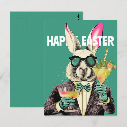 Happy Easter Bunny with Sunglasses Cocktails Funny Briefkaart (Voorkant / Achterkant)