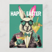 Happy Easter Bunny with Sunglasses Cocktails Funny Briefkaart (Voorkant)
