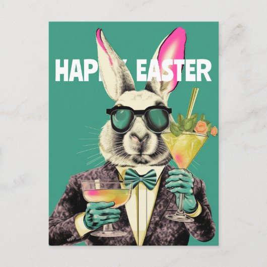 Happy Easter Bunny with Sunglasses Cocktails Funny Briefkaart (Voorkant)