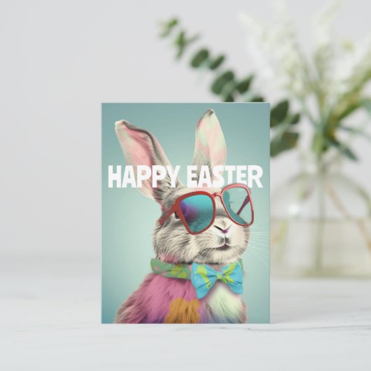 Happy Easter Bunny with Sunglasses Funny Briefkaart (Staand voorkant)