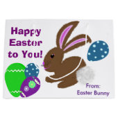 Happy Easter Bunny Yellow Green Blue Chick Eggs Groot Cadeauzakje (Voorkant)