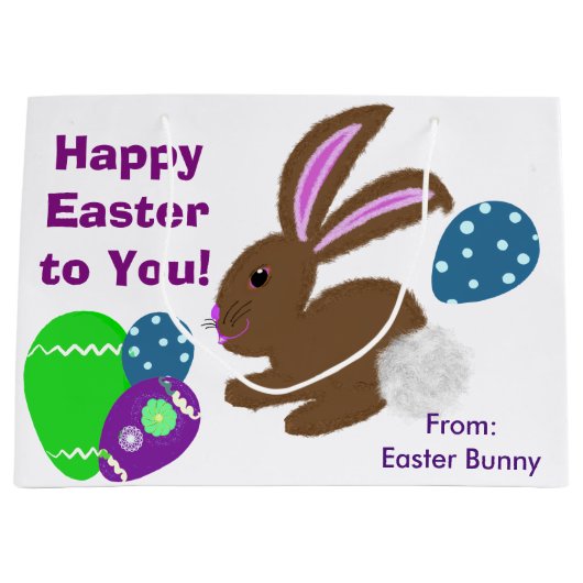 Happy Easter Bunny Yellow Green Blue Chick Eggs Groot Cadeauzakje (Voorkant)