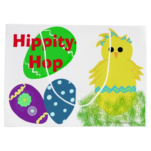 Happy Easter Bunny Yellow Green Blue Chick Eggs Groot Cadeauzakje (Achterkant)