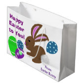Happy Easter Bunny Yellow Green Blue Chick Eggs Groot Cadeauzakje (Voorkant Gekanteld)