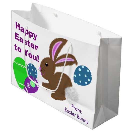 Happy Easter Bunny Yellow Green Blue Chick Eggs Groot Cadeauzakje (Voorkant Gekanteld)