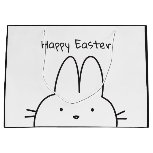 Happy Easter Bunny Zwart en Wit Groot Cadeauzakje (Voorkant)