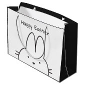 Happy Easter Bunny Zwart en Wit Groot Cadeauzakje (Achterkant Gekanteld)