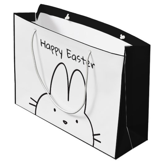 Happy Easter Bunny Zwart en Wit Groot Cadeauzakje (Achterkant Gekanteld)