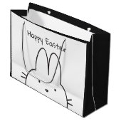 Happy Easter Bunny Zwart en Wit Groot Cadeauzakje (Voorkant Gekanteld)
