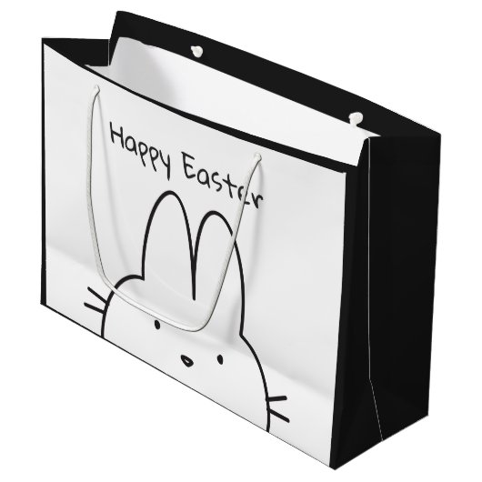 Happy Easter Bunny Zwart en Wit Groot Cadeauzakje (Voorkant Gekanteld)
