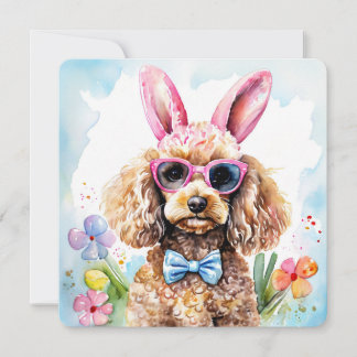 Happy Easter Card Cute Bunny Poodle Watercolor Dog Kaart