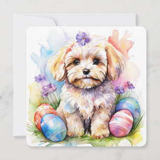 Happy Easter Card Cute Maltipoo Watercolor Dog Kaart
