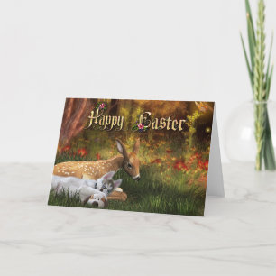 Happy Easter Card - Puppy and Fawn Feestdagen Kaart