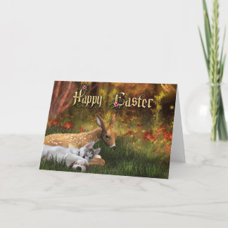 Happy Easter Card - Puppy and Fawn Feestdagen Kaart