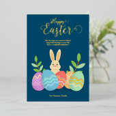 Happy Easter | Cartoon Bunny & Eggs Gold Folie Feestdagenkaart (Staand Voorkant)