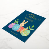 Happy Easter | Cartoon Bunny & Eggs Gold Folie Feestdagenkaart (Gedraaid)