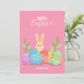 Happy Easter | Cartoon Bunny- en paaseieren Kaart (Staand voorkant)