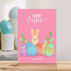 Happy Easter   Cartoon Bunny- en paaseieren Kaart