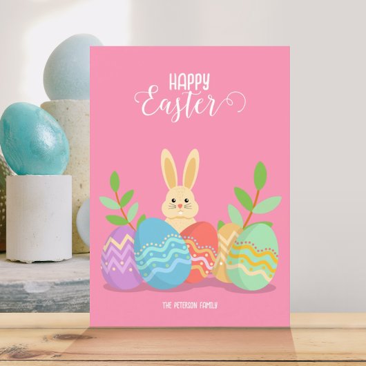 Happy Easter | Cartoon Bunny- en paaseieren Kaart