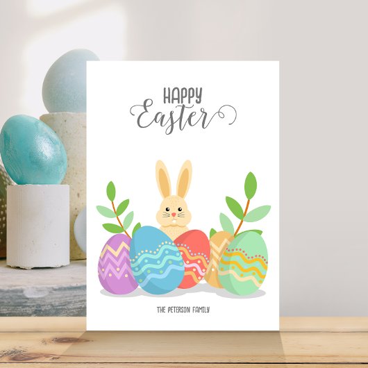 Happy Easter | Cartoon Bunny- en paaseieren Kaart