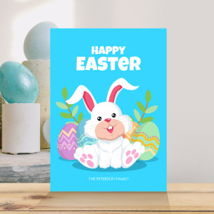 Happy Easter   Cartoon Bunny- en paaseieren Kaart