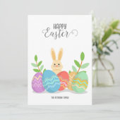 Happy Easter | Cartoon Bunny- en paaseieren Kaart (Staand voorkant)